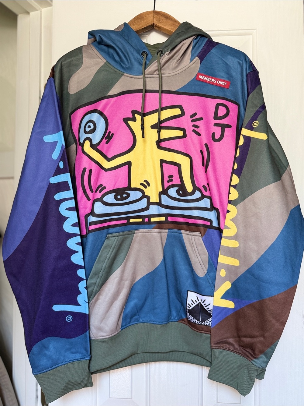 Members Only Multicolor DJ Graphic Hoodie collab with Keith Harrington. Sz M